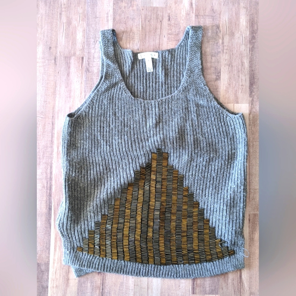 Leith Sleeveless Gray Beaded Sweater Vest Size Small